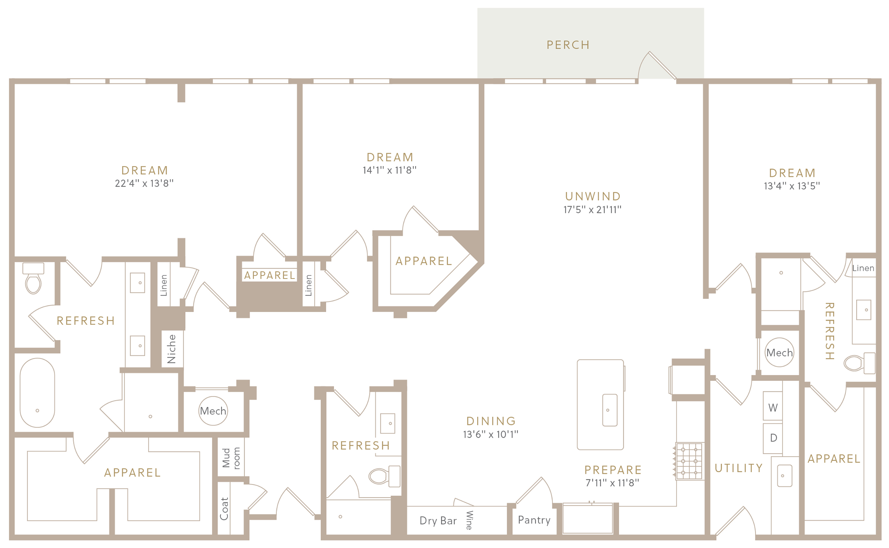 Floor plan for 3 beds, 3 baths, 2527 sqft